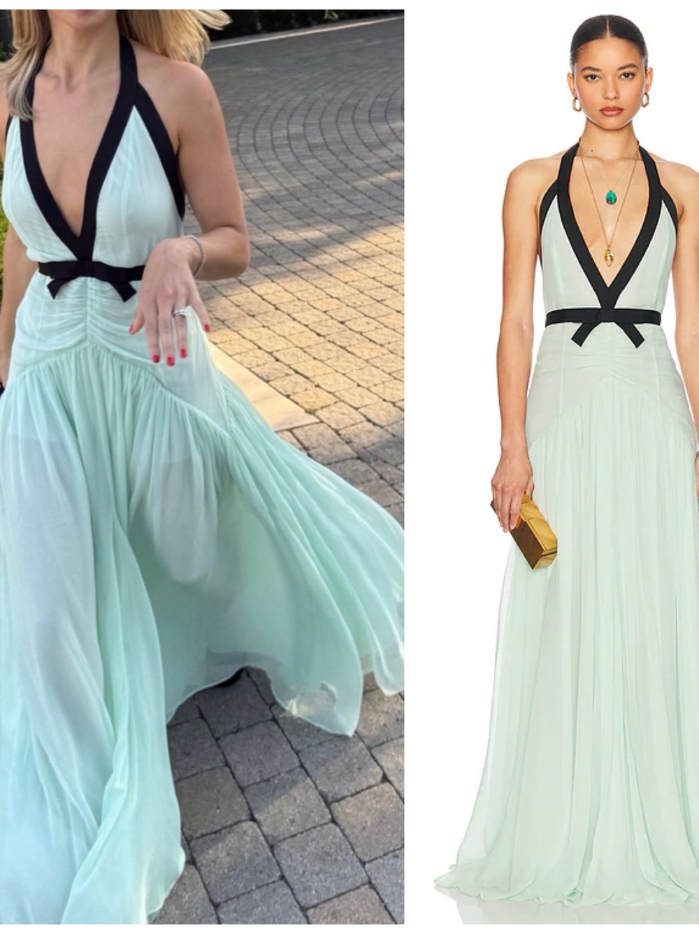 HELSA The Siren Dress in Silk Chiffon in Mint & Black Size Women’s Medium